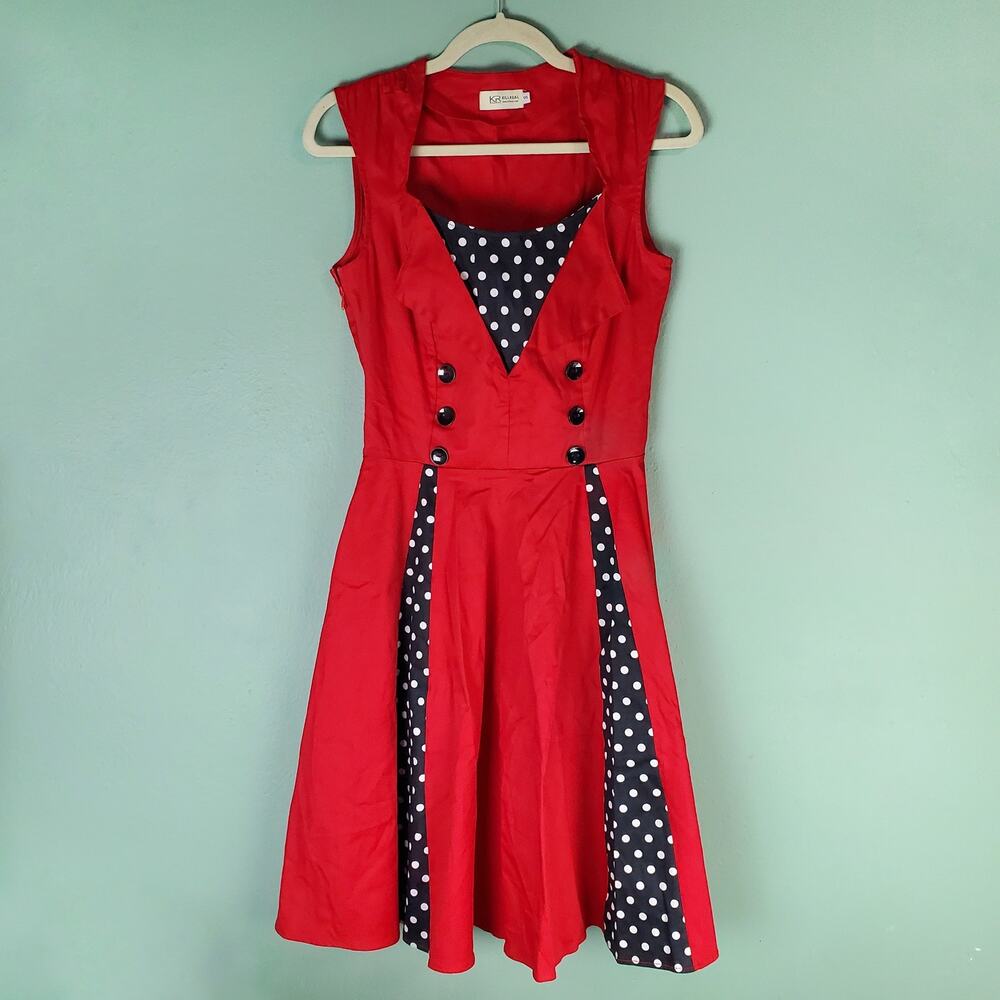 KillReal Womens Red Polka Dot Sleeveless Pin Up Fit and Flare Dress Size Small